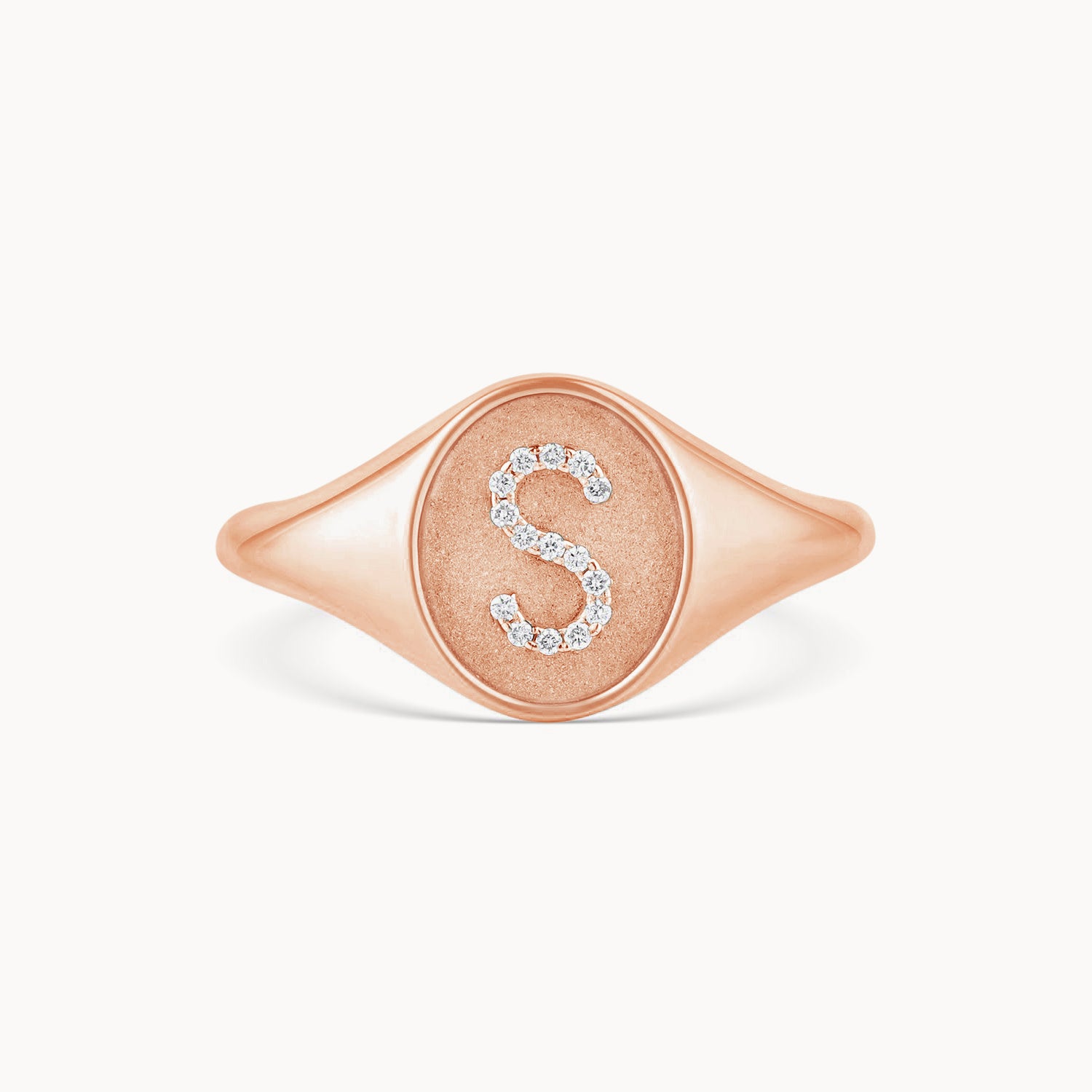Diamond Initial Oval Signet Ring in Rose Gold