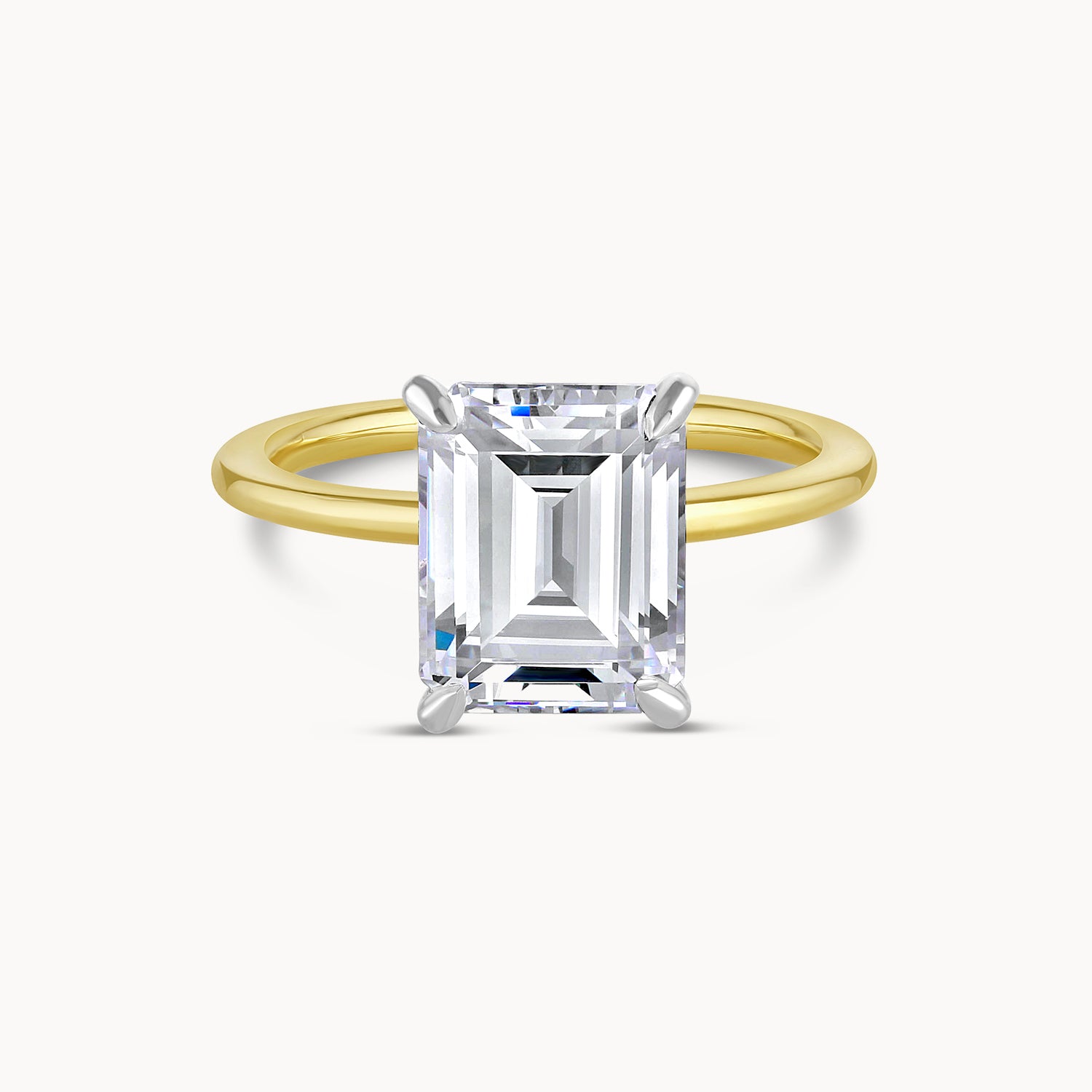 Two Toned Emerald Cut Solitaire Diamond Engagement Ring